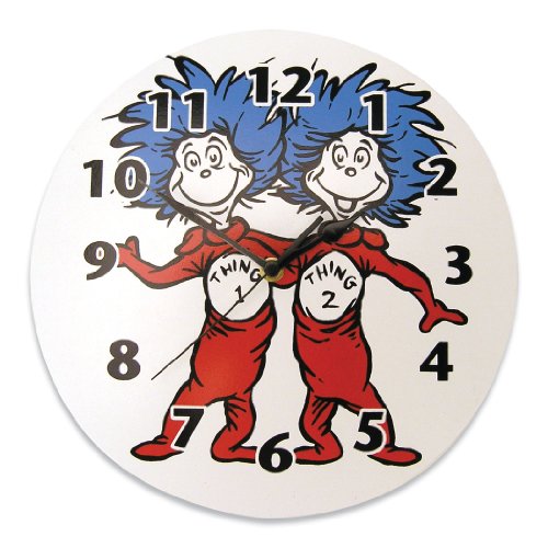 0658240328905 - TREND LAB DR. SEUSS THING 1 AND THING 2 WALL CLOCK, RED/BLUE