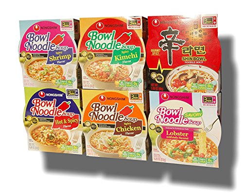 0658240497731 - NONGSHIM BOWL INSTANT NOODLE SOUP ASSORTED BUNDLE 6 FLAVORS: SHIN BOWL + LOBSTER + SPICY SHRIMP + SPICY KIMCHI + SPICY CHICKEN + HOT & SPICY (12-PACK)