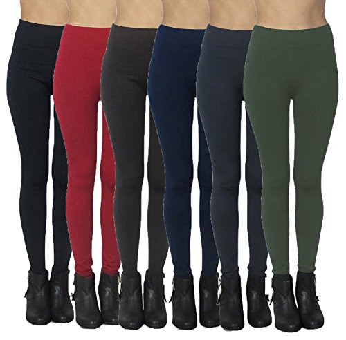0658551644824 - HOT SPOT WOMEN'S SEAMLESS FLEECE LINED STRETCHY LEGGINGS, ASSORTED COLOR, FREE SIZE (6-PACK)