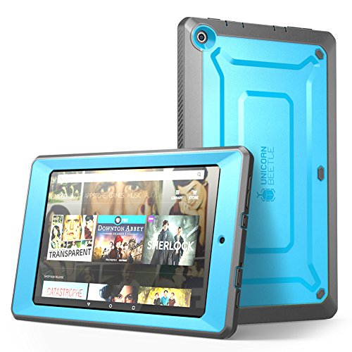 0658551827760 - FIRE HD 8 CASE, SUPCASE RUGGED HYBRID PROTECTIVE COVER W BUILTIN SCREEN PROTECTOR (BLUE/BLACK)