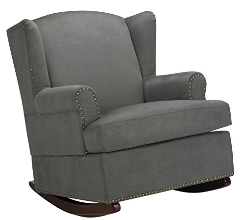 0065857168167 - BABY RELAX HARLOW WINGBACK NURSERY ROOM ROCKER WITH NAIL HEADS, CHARCOAL