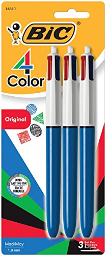 0659233112778 - BIC 4-COLOR BALL PEN, MEDIUM POINT (1.0MM), ASSORTED INK, 3-COUNT