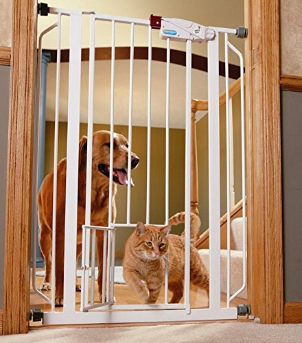 0659693122409 - INDOOR DOUBLE DOOR PET GATE DELUXE CONVENIENT WALK-THROUGH DESIGN EASY ONE-TOUCH RELEASE HANDLE FOR DOGS & CATS