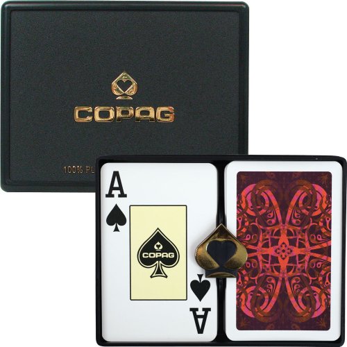 0659999001033 - 2 DECK SET OF COPAG ALDRAVA 100% PLASTIC PLAYING CARDS - COMES WITH FREE COPAG CUT CARD!