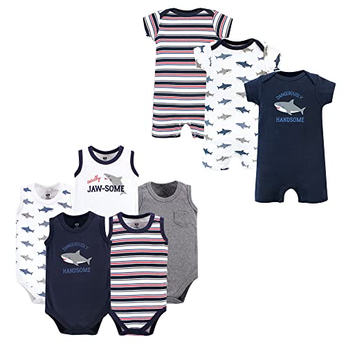 0660168010589 - HUDSON BABY UNISEX BABY COTTON BODYSUITS AND ROMPERS, 8-PIECE, SHARK, 18-24 MONTHS