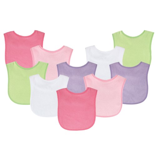 0660168020182 - LUVABLE FRIENDS 10-PACK BABY BIBS, VALUE PACK!, PINK & GREEN COLORS