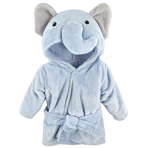 0660168163742 - HUDSON BABY UNISEX BABY PLUSH POOL AND BEACH ROBE COVER-UPS, BLUE ELEPHANT, 6-12 MONTHS