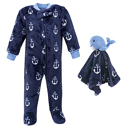 0660168177169 - HUDSON BABY UNISEX BABY FLANNEL PLUSH SLEEP AND PLAY AND SECURITY TOY, WHALE ANCHOR, 6-9 MONTHS