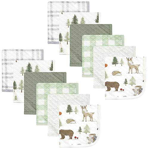 0660168180008 - HUDSON BABY UNISEX BABY QUILTED COTTON WASHCLOTHS, FOREST ANIMALS, ONE SIZE
