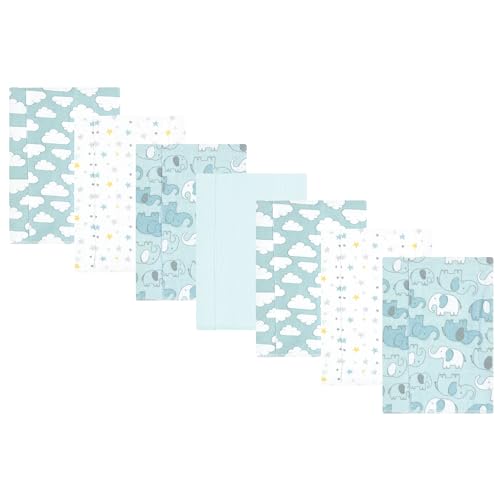 0660168213522 - HUDSON BABY UNISEX BABY COTTON FLANNEL BURP CLOTHS, BOY NEW ELEPHANT 7-PACK, ONE SIZE