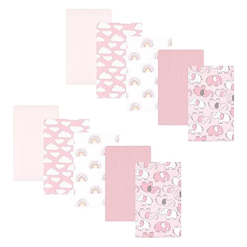 0660168213775 - HUDSON BABY UNISEX BABY COTTON FLANNEL BURP CLOTHS 10-PACK, GIRL NEW ELEPHANT, ONE SIZE