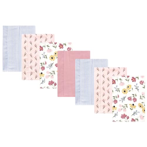 0660168217407 - HUDSON BABY UNISEX BABY COTTON FLANNEL BURP CLOTHS, SOFT PAINTED FLORAL 7 PACK, ONE SIZE
