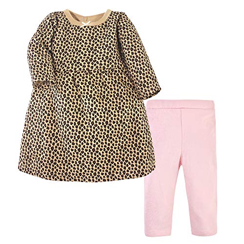 0660168259834 - HUDSON BABY GIRLS QUILTED COTTON DRESS AND LEGGINGS, LEOPARD PINK, 9-12 MONTHS
