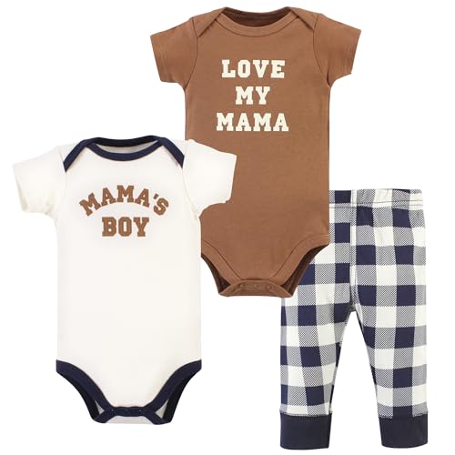 0660168460193 - HUDSON BABY UNISEX BABY COTTON BODYSUIT AND PANT SET, BROWN NAVY MAMAS BOY SHORT-SLEEVE, 3-6 MONTHS