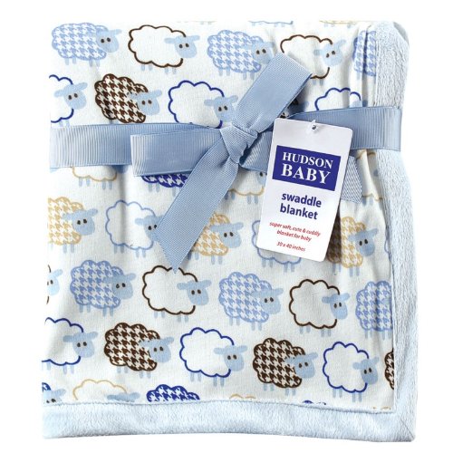 0660168504415 - HUDSON BABY SHEEP PRINTED BLANKET WITH PLUSH BACKING, BLUE (DISCONTINUED BY MANUFACTURER)