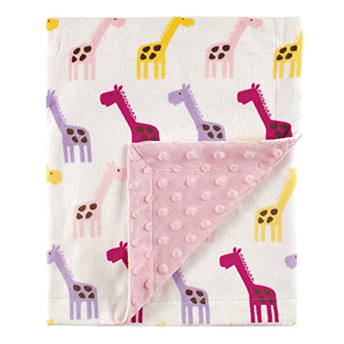 0660168505733 - HUDSON BABY PRINTED MINK BLANKET WITH DOTTED BACKING, PINK GIRAFFE