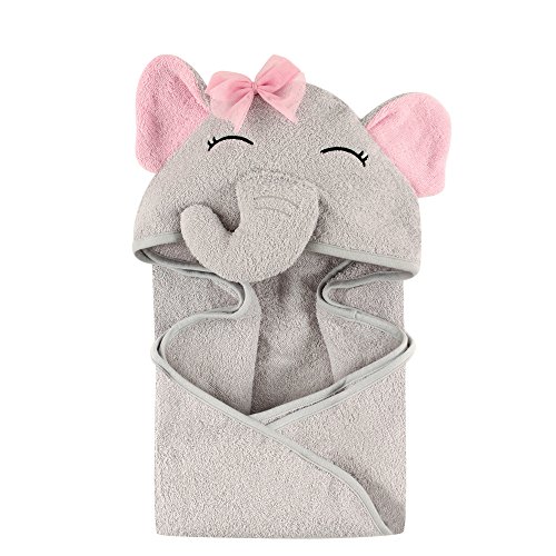 0660168570571 - HUDSON BABY ANIMAL FACE HOODED TOWEL FOR GIRLS, PRETTY ELEPHANT