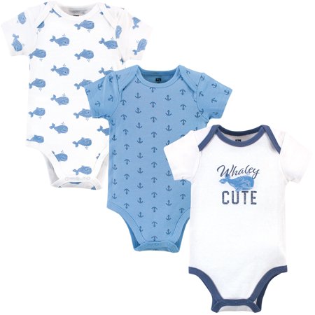 0660168583076 - HUDSON BABY BABY COTTON BODYSUITS, BLUE WHALE, 3-6 MONTHS