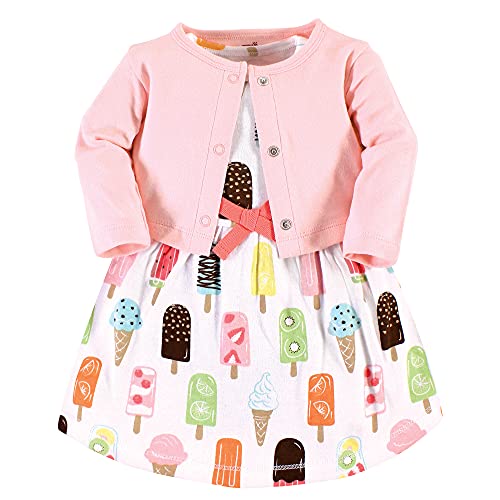 0660168621686 - TOUCHED BY NATURE BABY AND TODDLER GIRL ORGANIC COTTON DRESS AND CARDIGAN, POPSICLE, 4T