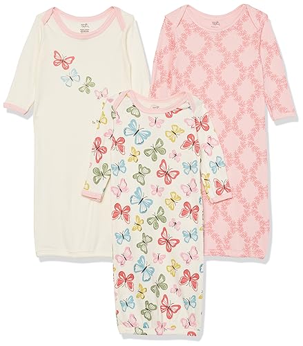 0660168622638 - TOUCHED BY NATURE UNISEX BABY ORGANIC COTTON GOWNS, BUTTERFLIES, PREEMIE/NEWBORN
