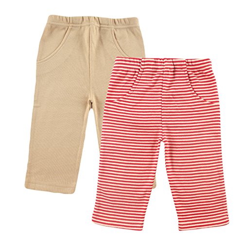 0660168684612 - TOUCHED BY NATURE BABY ORGANIC STRIPED PANTS 2 PACK, RED/BEIGE, 0-3 MONTHS