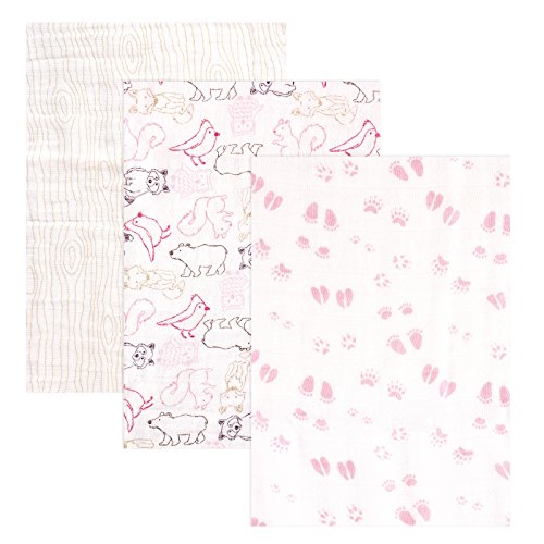 0660168684889 - TOUCHED BY NATURE GIRL'S ORGANIC MUSLIN SWADDLE BLANKET, PINK WOODLAND