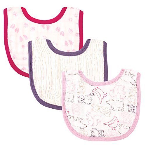 0660168684940 - TOUCHED BY NATURE GIRL'S ORGANIC MUSLIN BIB, PINK WOODLAND