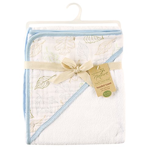 0660168684971 - TOUCHED BY NATURE BOY'S ORGANIC HOODED TOWEL WITH MUSLIN HOOD, BLUE LEAVES