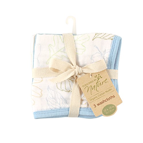 0660168684995 - TOUCHED BY NATURE BOY'S ORGANIC MUSLIN WASHCLOTH, BLUE LEAVES