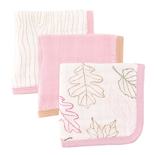 0660168685008 - TOUCHED BY NATURE GIRL'S ORGANIC MUSLIN WASHCLOTH, PINK LEAVES