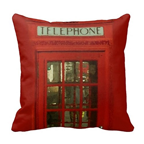 6602577405369 - POP ART VINTAGE LONDON CITY RED TELEPHONE BOX THROW PILLOW CASE CANVAS CUSHION COVER 18 ONE SIDE