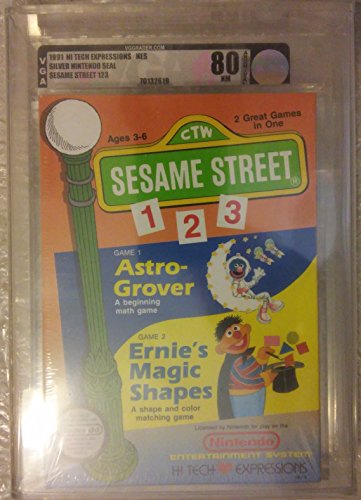 6604219360937 - GRADED GAME, ACRYLIC SEALED CASE, VGA ARCHIVAL (80 NM), SESAME STREET 1 2 3, BY HI-TECH EXPRESSIONS (NES 1988), ASTRO-GROVER & ERNIE'S MAGIC SHAPES