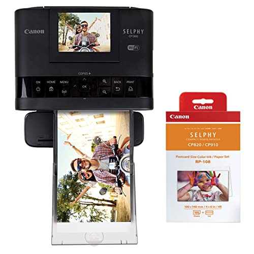 0660685246270 - CANON SELPHY CP1300 WIRELESS COMPACT PHOTO PRINTER + RP-108 HIGH-CAPACITY COLOR INK/PAPER SET BUNDLE, BLACK