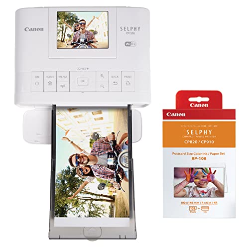 0660685246287 - CANON SELPHY CP1300 WIRELESS COMPACT PHOTO PRINTER + RP-108 HIGH-CAPACITY COLOR INK/PAPER SET BUNDLE, WHITE