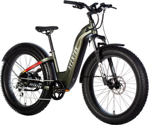 0660845949140 - AVENTON - AVENTURE STEP-THROUGH EBIKE W/ 45 MILE MAX OPERATING RANGE AND 28 MPH MAX SPEED - MEDIUM/LARGE - CAMOUFLAGE GREEN