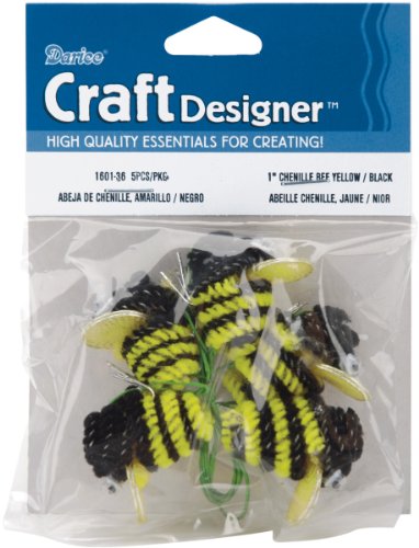 6613091344287 - DARICE CHENILLE BEES 1 INCH - YELLOW WITH BLACK - 5/PKG
