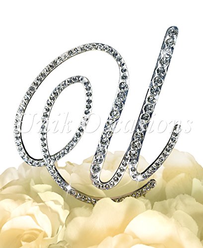 6616755081566 - VICTORIAN COLLECTION MONOGRAM RHINESTONE CAKE TOPPER - LARGE - SILVER (4.75 TALL) (LETTER U)