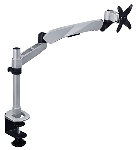 0661799184304 - MOUNT-IT! SINGLE MONITOR DESK MOUNT ARTICULATING DESK STAND, GAS SPRING HEIGHT ADJUSTABLE, SUPPORTS 15-30 SCREENS, C-CLAMP, SILVER (MI-35116)