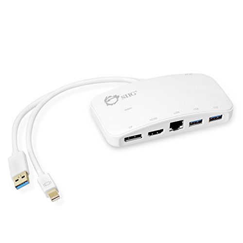 0662774023953 - SIIG MINI-DP VIDEO DOCK WITH USB 3.0 LAN HUB - WHITE CONVERTS MINI DISPLAYPORT OUTPUT TO HDMI OR DISPLAYPORT DISPLAY, ADDS 1 EXTRA USB PORT AND GIGABIT LAN (JU-H30212-S1)