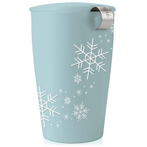 0663199208734 - TEA FORTE KATI SINGLE CUP LOOSE LEAF TEA BREWING SYSTEM, INSULATED CERAMIC CUP WITH TEA INFUSER AND LID, SNOWFLAKE - NEW INFUSER DESIGN