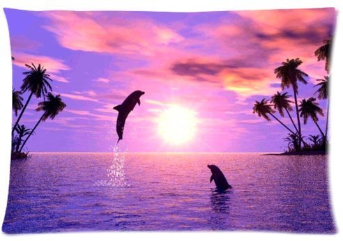 6635423473373 - STANDARD-STORE CUSTOM DOPHIN SEA LIFE PALM TREE ZIPPERED PILLOW CASES COVERS STANDARD SIZE 20X30(TWIN SIDES)