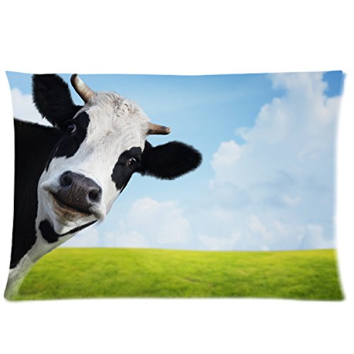 6635423476565 - STANDARD-STORE CUSTOM MILK COW PASTURE MEADOW GRASSLAND ZIPPERED PILLOW CASES COVERS STANDARD SIZE 20X30(ONE SIDE)