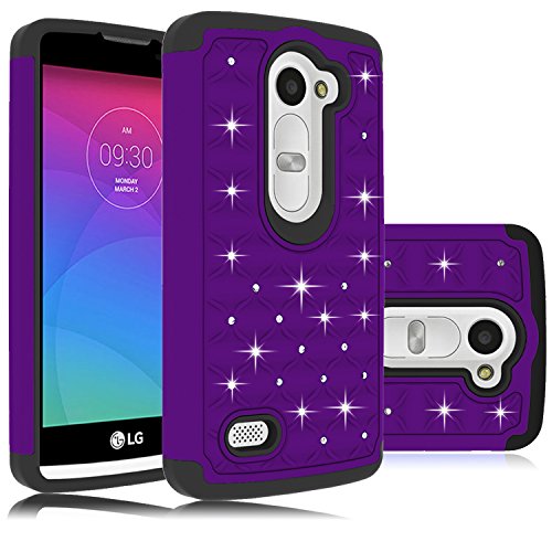 6637311823956 - CASE FOR LG C40, GENERIC STUDDED RHINECASE FOR LG C40, GENERIC STUDDED RHINESTONE CRYSTAL BLING DIAMOND HYBRID RUGGED IMPACT ARMOR DEFENDER CASE COVER COMBO LAYER FOR LG LEON C40 (BABY'S BREATH - PURPLE)