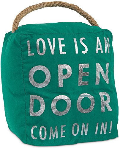 0664843722194 - PAVILION GIFT COMPANY OPEN DOOR DECOR - LOVE IS AN OPEN DOOR COME ON IN! TEAL & SILVER DOOR STOPPER WITH HANDLE