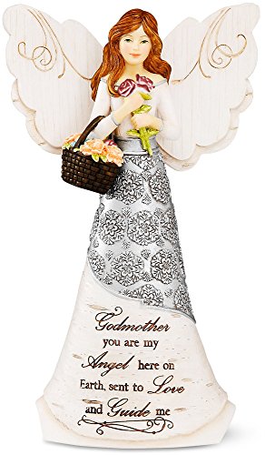 0664843823037 - ELEMENTS GODMOTHER ANGEL FIGURINE BY PAVILION, 6-INCH, HOLDING BASKET OF FLOWERS, GODMOTHER YOU ARE MY ANGEL HERE ON EARTH