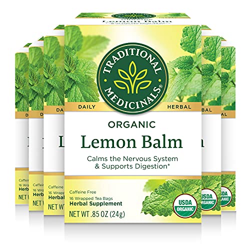 0665609399049 - TRADITIONAL MEDICINALS ORGANIC LEMON BALM HERBAL TEA (PACK OF 6), CALMS NERVES & SUPPORTS HEALTHY DIGESTION, 96 TEA BAGS TOTAL, 6COUNT