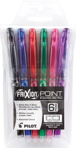 6660682520797 - PILOT FRIXION POINT ERASABLE GEL PENS, EXTRA FINE POINT, 6-PACK POUCH, ASSORTED COLORS, BLACK/BLUE/RED/GREEN/PINK/PURPLE
