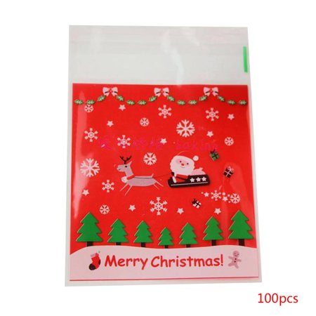 0666077102025 - TURECLOS 100PCS CHRISTMAS PACKING BAG RESEALABLE BISCUIT COOKIE BAKERY CANDY PACKAGE