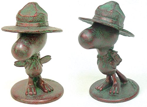 0666203521430 - HOMESTYLES #52143 WOODSTOCK SCOUT 4 BRONZE PATINA WITH HAT COLLECTIBLE FIGURE PAINTED FROM THE SNOOPY PEANUTS GARDEN STATUE COLLECTION
