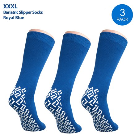 0666412673999 - PACK OF 3 PAIRS - XXXL NON-SKID BARIATRIC EXTRA WIDE SLIPPER SOCKS FOR PEOPLE WITH DIABETES & EDEMA (ROYAL BLUE)
